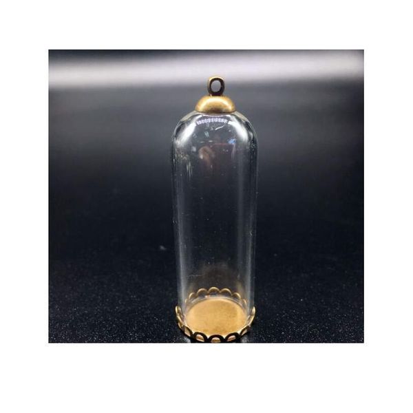 

20sets 50mm tall 18mm mouth open glass globe bronze plated lace tray 8mm beads cap set diy glass vials pendant jewelry bbymbx, Black
