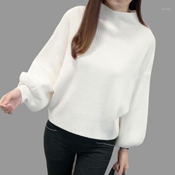 

autumn lantern sleeve half turtleneck lady female new fashion korean new 5 colors women sweater clothes 2018 women hoodies1, White;black