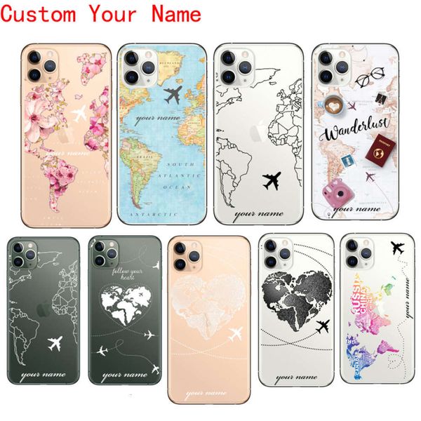 

sewqcustom with world map name, transparent soft sheath vip 11, 12, pro, x, xr, xs, max, 5, 6, 7, 8, 9, 6s, se, 2020 plusvtrvgt