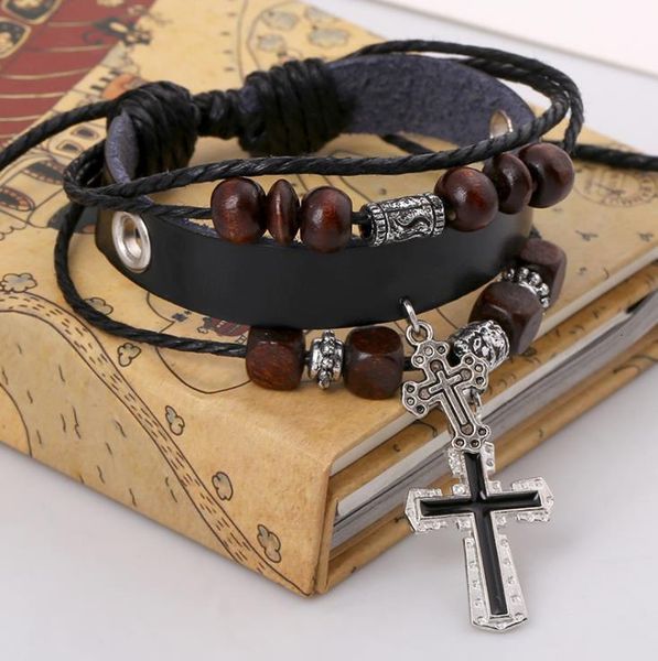

fashion dropshipping leather men beads cross women bracelets antique vintage