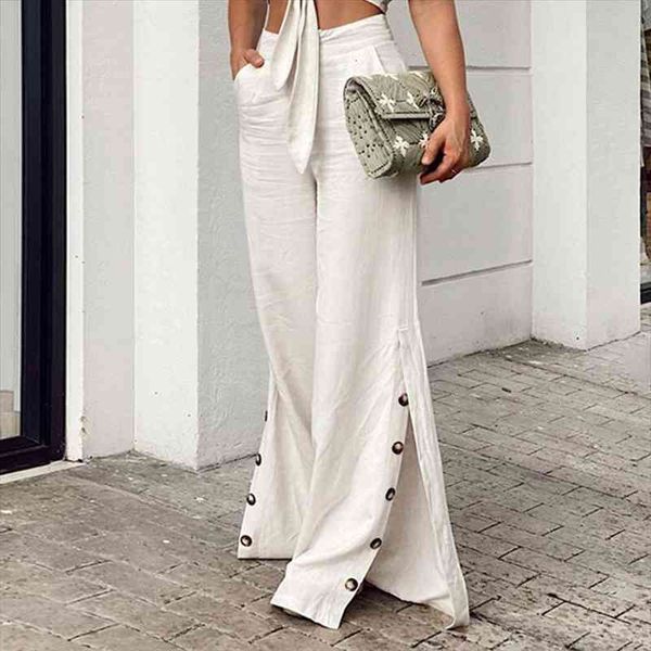 

women high waist solid color long pants side split wide leg pants elegant palazzo long trousers oversized streetwears, Black;white
