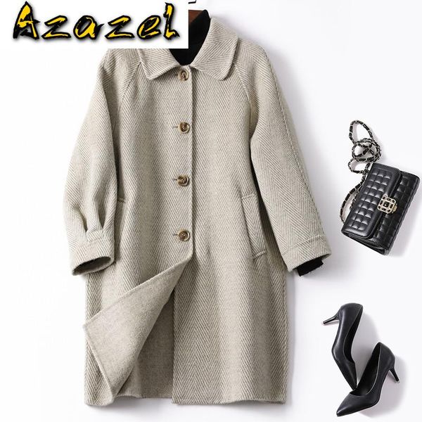 

women's wool & blends korean vintage woolen jacket spring autumn long coat women clothes 2021 womens coats and jackets abrigo mujer 182, Black