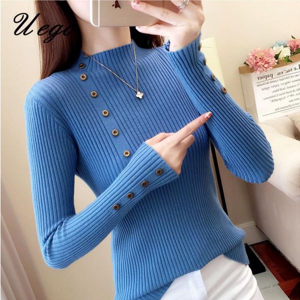 

uego korea style button chic knitted sweater women autumn winter pullover sweater basic shirt slim spring casual sweaters, White;black