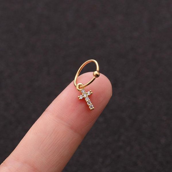 

1 PCS Trendy Small Micro Pave CZ Cross Charm Ear Hoop Cuff Earring Women Classic 8mm Closed Circle Piercing Ear Jewelry, Golden;silver