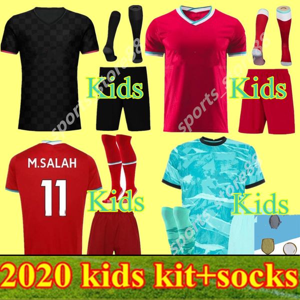 

2020 2021 kids kit salah firmino soccer jersey football shirts youth boys 20 21 virgil mane a.becker 2020 2021 uniforms, Black;yellow
