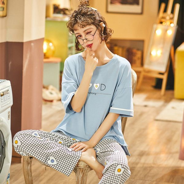 

2021 new women's summer pajamas style printing female sleepwear plus size o neck short sleeve ladies homewear casual qwms, Black;red