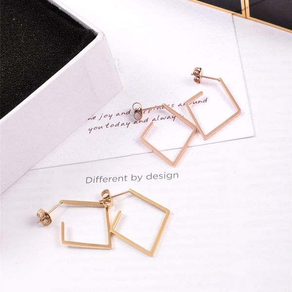 

stud yun ruo 2021 arrival fashion simple square earring rose gold color woman girlfriend gift titanium steel jewelry no fade, Golden;silver