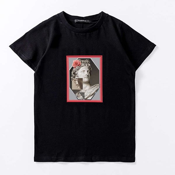 

fanwanlei fashion ss2019 women's new street style apollo cotton crew neck printed t-shirt, Black;gray