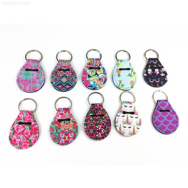 

mini keychain neoprene coin wrap chapstick chain holder carry case printed key rings random color send