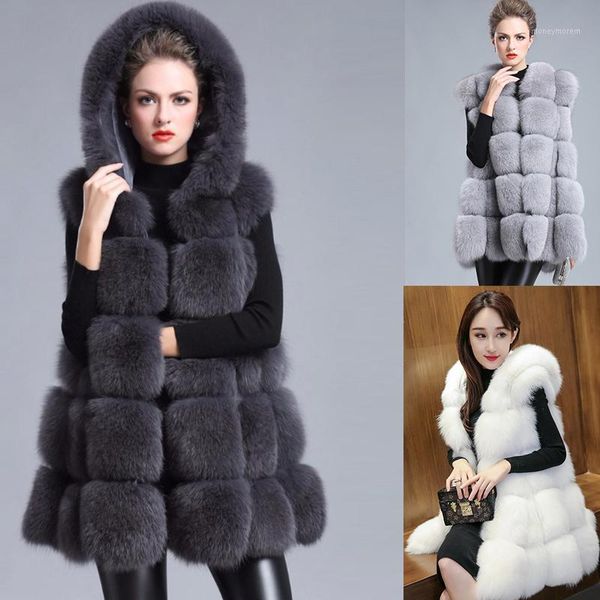 

women's fur & faux women sleeveless coat casual thick warm hoodie vest winter jacket plus size s-4xl casaco feminino1, Black