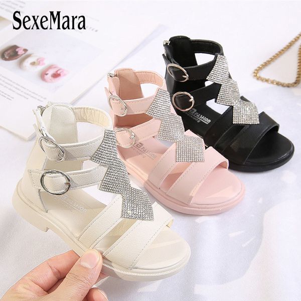 

girls sandals soft bottom little princess shoes summer new children's high roman shoes baby princess crystal beach shoes d01222 lj20082, Black;red