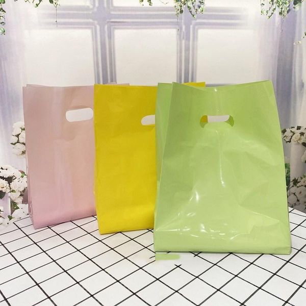 

gift wrap 50pcs thick plastic bags 15x25x3cm solid color jewelry packaging shopping bag with handle