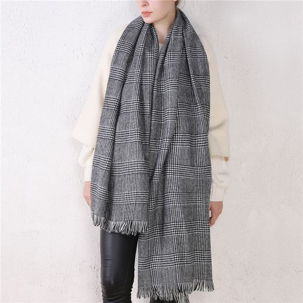 

classic gray scarf winter scarves poncho black plaid stole tippet women warm shawl, Blue;gray
