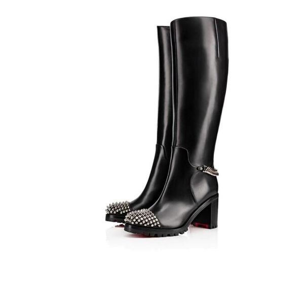 

new red bottom high heels boots patent leather women party wedding triple spikes pointed toes pumps dress shoes with box,eu35-43, Black