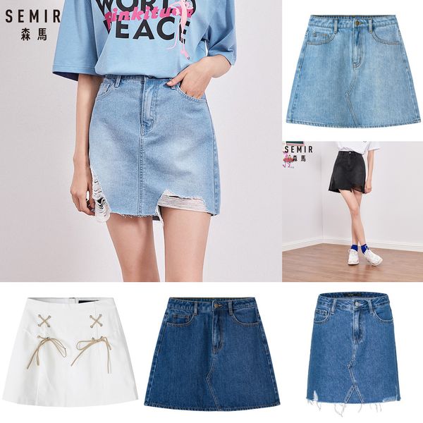 

semir women skirts summer plus size knee-length a skirt female vintage split demin skirts jupe femme faldas mujer q1209, Black