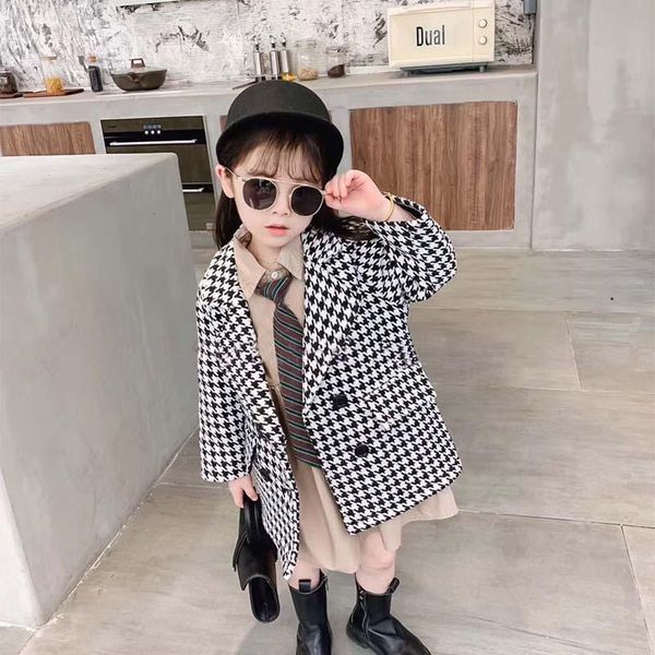 

2021 new spring girls wool outerwear students style swallow gird open stitch warm coat children fashion clothes e17, Camo