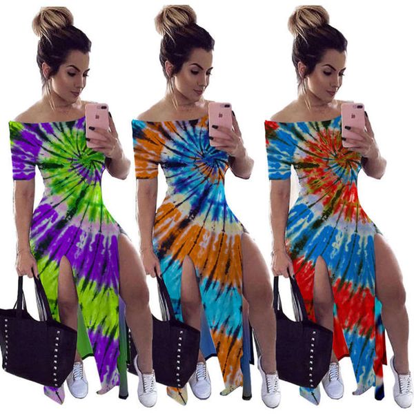 

dye tie cy8549 one women's shoulder split tight dress, Black;gray