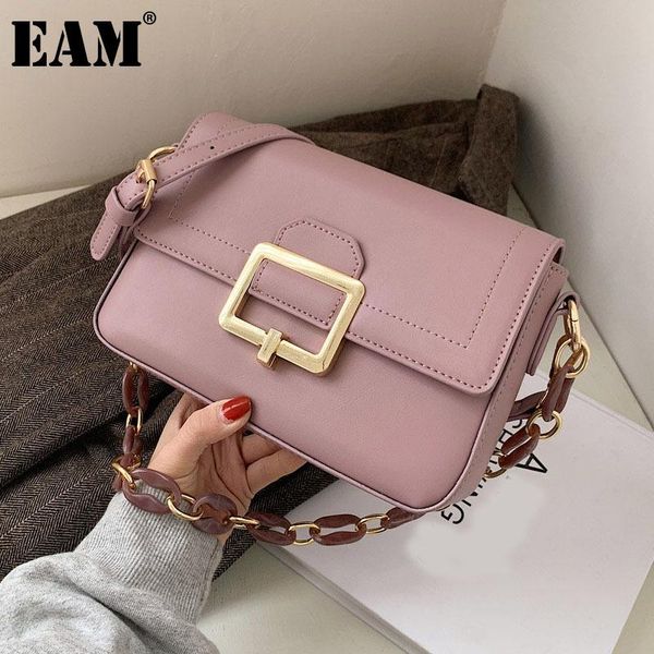 

shoulder bags [eam] women vintage chains purple pu leather flap personality all-match crossbody bag fashion tide 2021 18a1300