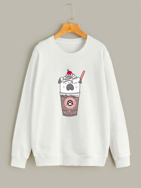 

dog and cup print sweatshirt n3td#, White;black
