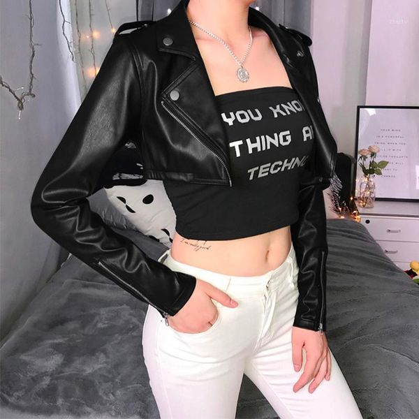 

2020 classic design women soft pu leather jacket slim short motorcycle jacket lady rivet zipper cool outerwear black#j301, Black