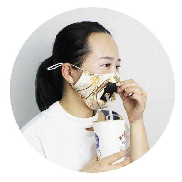 

straw with juice hole water cotton drinking printed floral dustproof mouth muffle protective mask camouflage face masks cca12341 60pcs