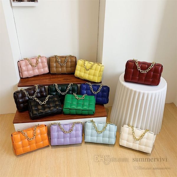 

fashion women pillow satchel lady pu leather weaving messenger square bag luxury ladies metals chain handbags h0161