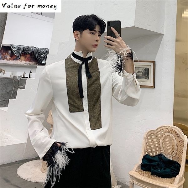 

design baroque luxury man long sleeve tie 2020 spring new camisa masculina white chemise homme loose mens shirt c1212, White;black