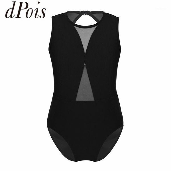 

dpois kids sleeveless mesh splice cutout ballet dance leotard girls gymnastics leotard sports bodysuit ballerina dance costume1, Black;red