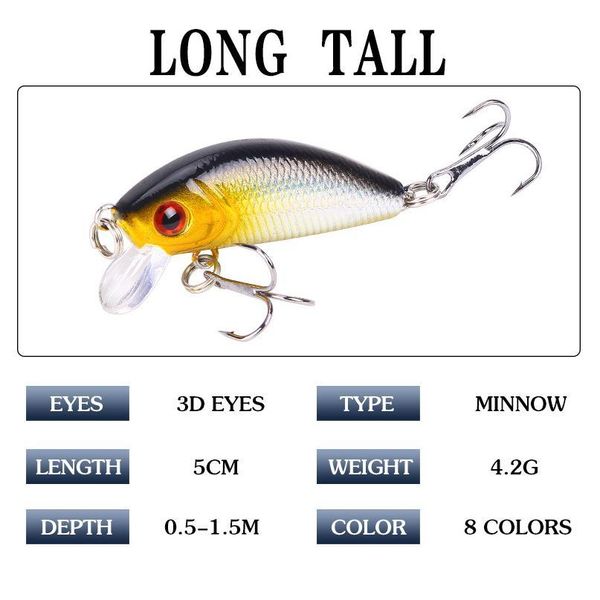 

1pcs minnow 50mm 4.2g sinking mini wobbler fishing lure artificial hard bait trout crankbait trebles hooks fishin qyleju