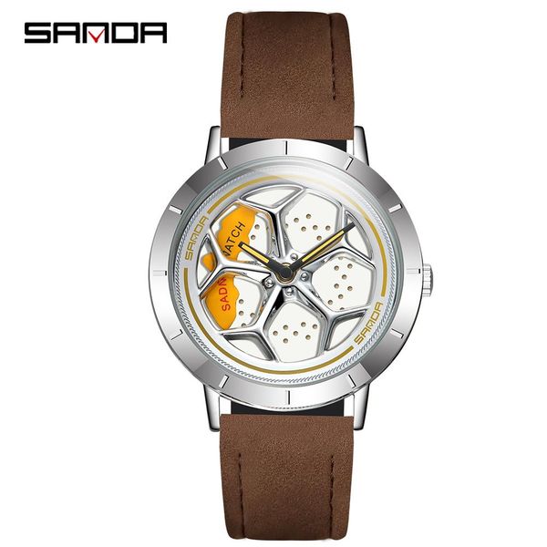 

new sell fashion men watches sport car wheel rim hub men quartz watch leather waterproof creative 360 degree rotating clock bbygbe, Silver