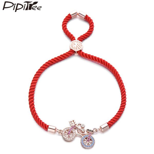 

charm bracelets pipitree trendy colorful cz zircon bicycle bracelet delicate adjustable red cord braiding women girls jewelry, Golden;silver
