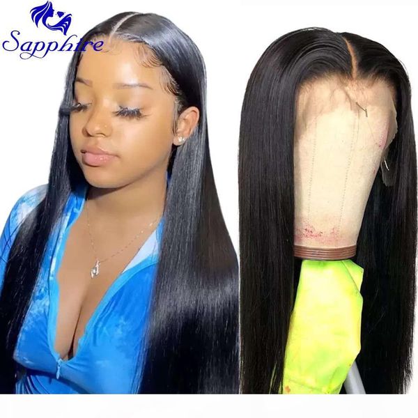 

sapphire brazilian 4*4 13*4 wig front 360 lace frontal human wigs baby hair women, Black;brown