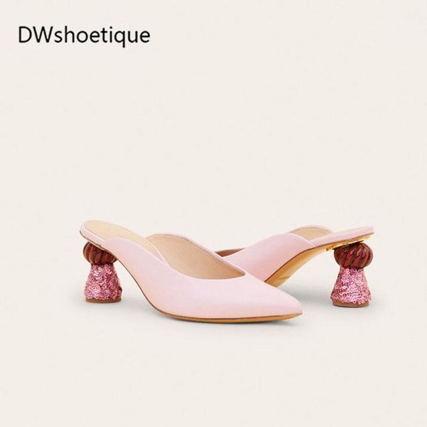 

slippers blingbling strange heel women mules slip on pointed toe mules1, Black