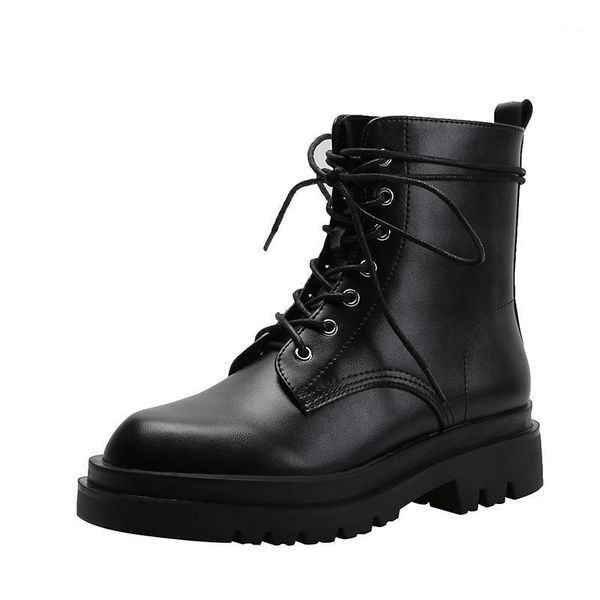 

women's boots new winter 2021 boots with thick leather and thick soles and british style ankle1, Black