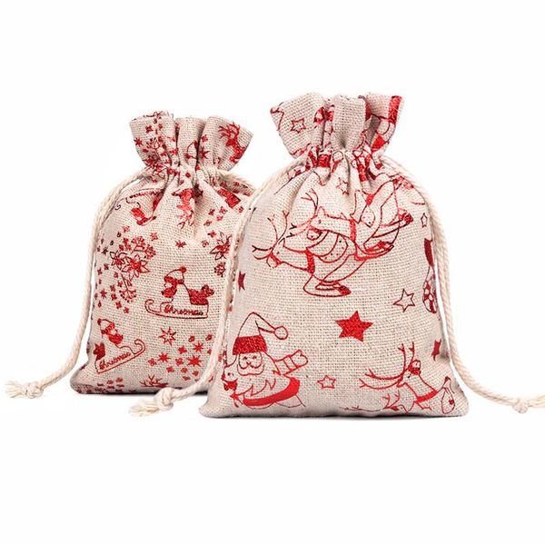 

6/12/24 pcs christmas gift bags burlap elk candy sweet treat bags xmas festival gifts holders bake biscuit cookies packaging