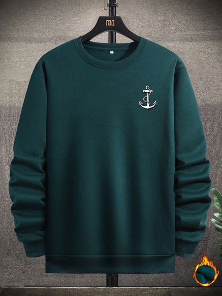

men anchor print thermal sweatshirt v3mj#, Black