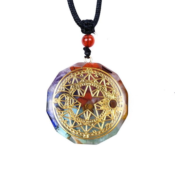 

10 pcs gold plated rainbow stone and resin necklace handmade weave rope chain pendant orgonite healing chakra jewelry, Silver