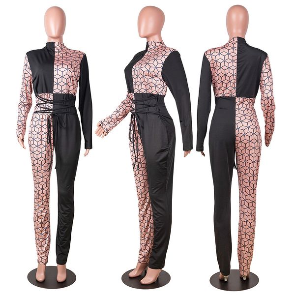 

beautiful laced rompers womens jumpsuit (nude/black) turtleneck long pants overalls outfits clubwear 2020 fall, Black;white
