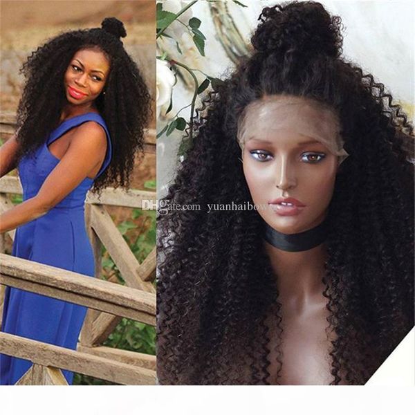 

1b indian virgin human hair full kinky curl full lace wig for black women ing, Black;brown