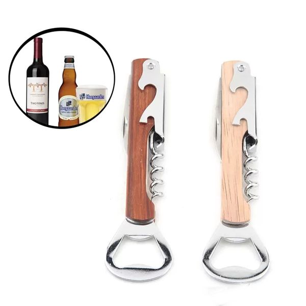 Weinöffner mit Holzgriff, 4-in-1-Bierflaschenöffner, handgehaltener Deluxe-Korkenzieher, Doppelscharnier, Kellner-Flaschenöffner aus Edelstahl