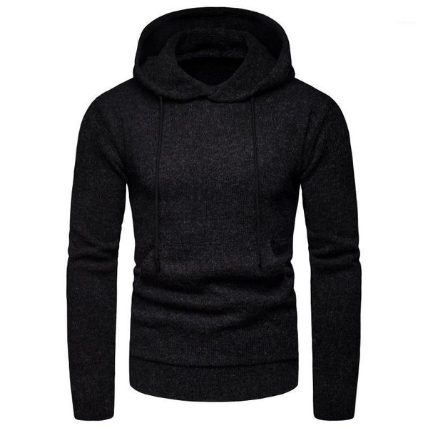 

2020 men hooded cotton pullover autumn winter soft warm solid slim fit long sleeve clothes knitted casual sweater pull homme1, White;black