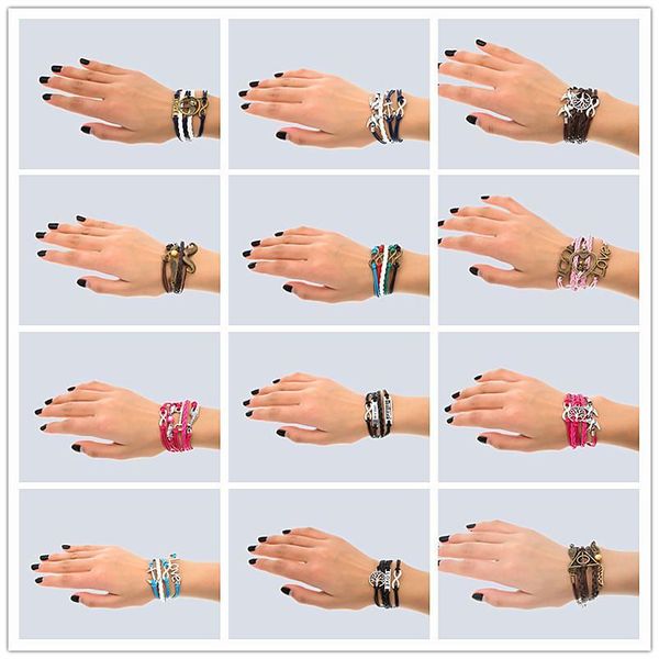

alloy infinity hand style made leather 30 mix fashion cuff charm bracelet vintage accessories lover gifts