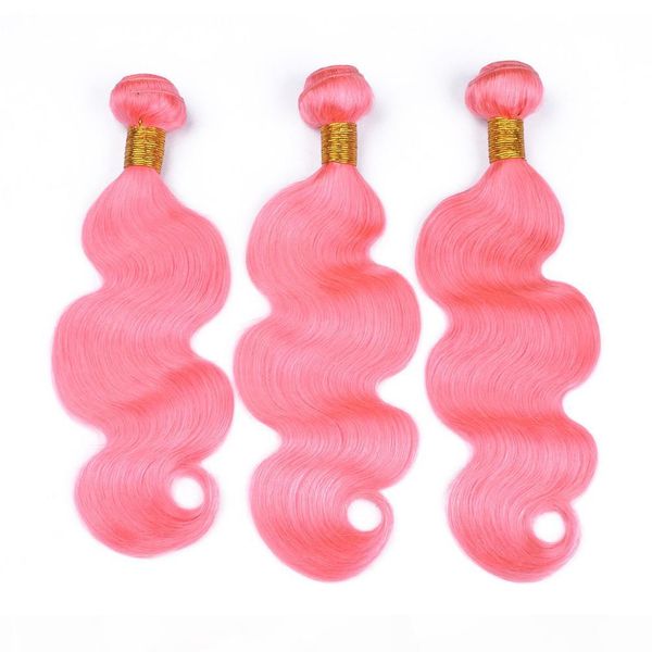 

body wave brazilian pink color human hair bundles 3pcs lot body wave wavy virgin human hair weave pure pink double wefts extensions, Black;brown