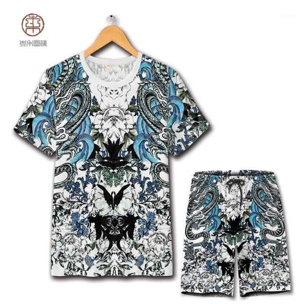 

chinese style exquisite floral 3d printing fashion t shirt and shorts suit summer 2018 hollow breathable quality mens short sets1, Gray