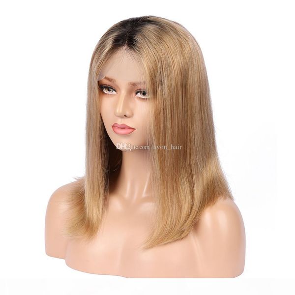 

honey blonde color full lace wigs malaysian silky straight full lace wig human hair #1b 27 lace front wig 130% density, Black;brown