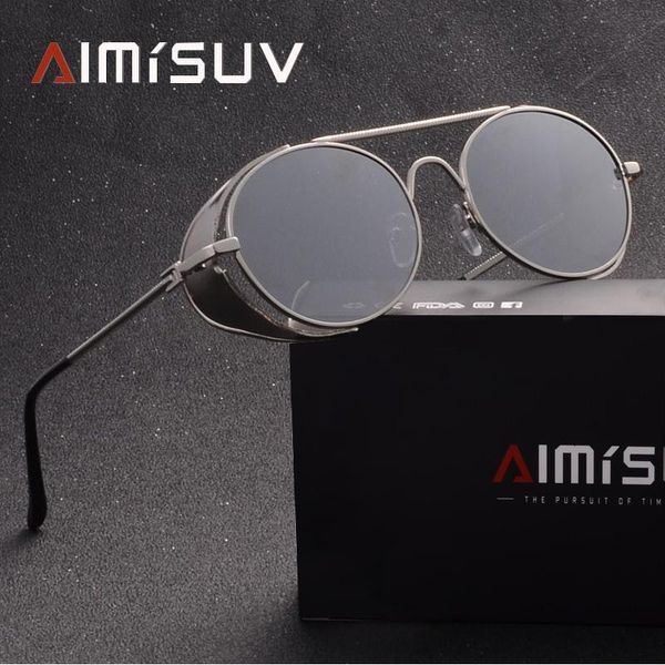 

sunglasses aimisuv vintage women steampunk retro coating men round brand designer punk glasses uv400, White;black