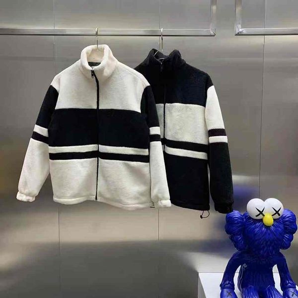 

2020ss, autumn/winter fashion black and white spliced lamb wool jacket jacket, long sleeve zippered standneck jacket for men and women, Black;brown