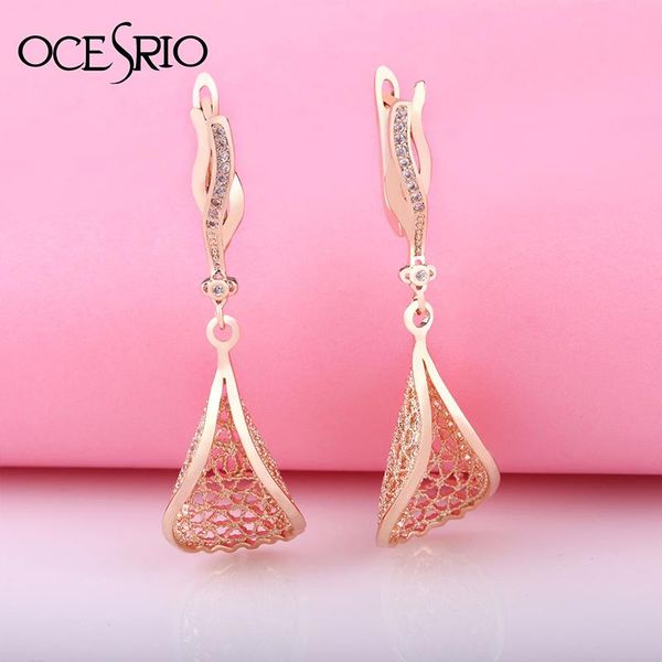 

dangle & chandelier ocesrio fashion hollow long 585 gold earrings leaves with stone party jewelry zircon silver color women ers-s16