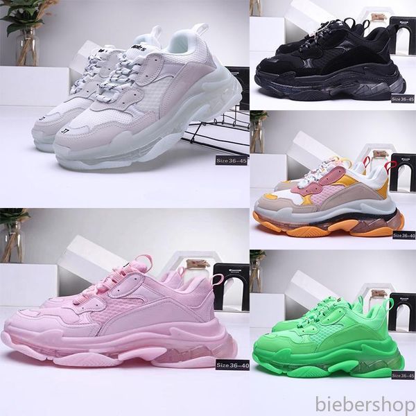 

paris triple s clear sole crystal bottom dad casual shoes 17fw platform vintage men women sneakers comfortable sports trainers chaussures bb, Black