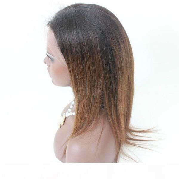

mongolian full lace wig with baby hair straight ombre lace wig 1b 30 lace front human hair wigs for black women 130 density, Black;brown